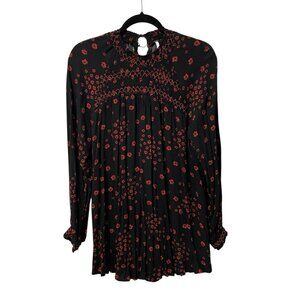 FREE PEOPLE TUNIC TOP FLOWERS IN HER HAIR BOHO SMOCK PRAIRIE FLOWY OVERSIZED XS